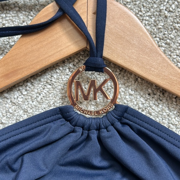 Michael Kors Midnight Blue Halter Bikini top. Darling top with gold MK Emblem. - Picture 2 of 6